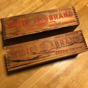 Set of 2 "White Brand" Wood Box Cream Cheese Vintage